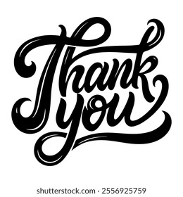 Calligraphic text “thank you”, black on white background