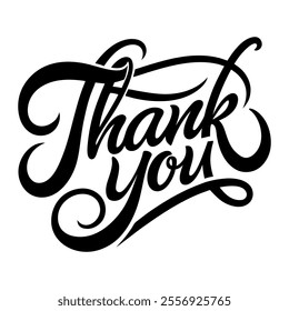 Calligraphic text “thank you”, black on white background