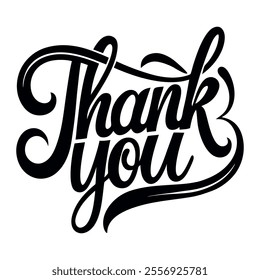 Calligraphic text “thank you”, black on white background