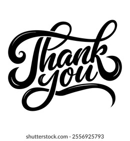 Calligraphic text “thank you”, black on white background