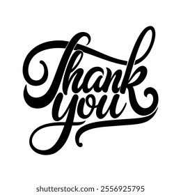 Calligraphic text “thank you”, black on white background