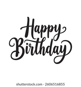 Calligraphic text “happy birthday”, black on white background