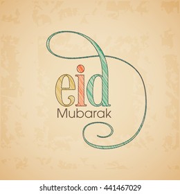 Calligraphic text of Eid Mubarak for the celebration of Muslim community festival.