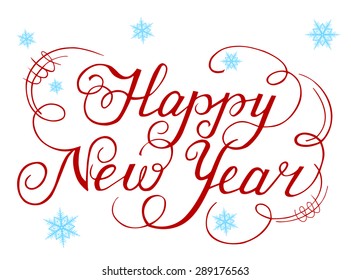 Calligraphic text handmade-Happy New Year on white background