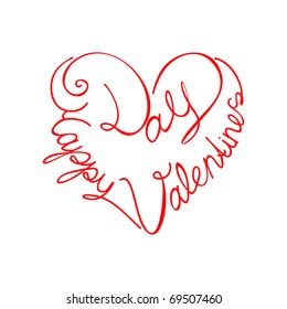 calligraphic text happy valentine's day from the heart shape, vector