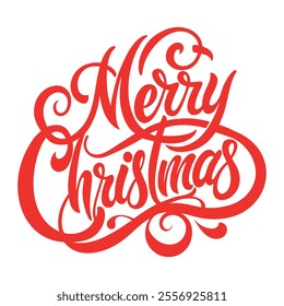 Calligraphic text “Merry Christmas”, red on white background