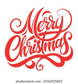 Calligraphic text “Merry Christmas”, red on white background