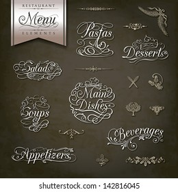 Calligraphic titles and symbols for restaurant menu and design