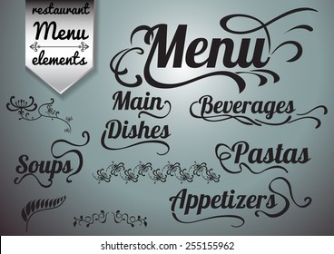 Calligraphic titles and symbols for restaurant menu and design