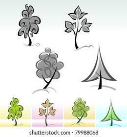 Calligraphic Tree ICON Set - Editable Vector