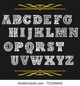 Calligraphic typeface vector alphabet letters