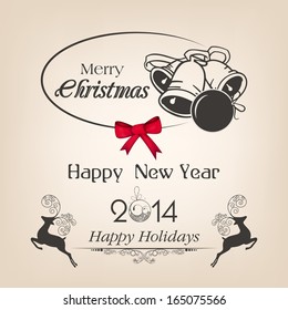 Calligraphic and typographic elements, frames, vintage labels, stickers, or tags for Merry Christmas and Happy New Year 2014 celebrations. 