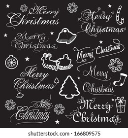 Calligraphic and typographic elements, frames, vintage labels, stickers, or tags for Merry Christmas and Happy New Year 2014 celebrations. 