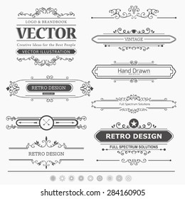 Calligraphic vector design elements and page decoration. Flourishes Calligraphic Ornaments and Frames. Retro Style Design Collection for Invitations, Banners, Posters, Placards, Badges and Logotypes.