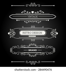 Calligraphic vector design elements and page decoration. Flourishes Calligraphic Ornaments and Frames. Retro Style Design Collection for Invitations, Banners, Posters, Placards, Badges and Logotypes.