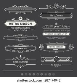 Calligraphic vector design elements and page decoration. Flourishes Calligraphic Ornaments and Frames. Retro Style Design Collection for Invitations, Banners, Posters, Placards, Badges and Logotypes.
