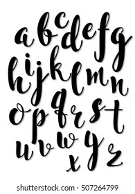 Calligraphic vector font. Handwritten alphabet in brush style. Hand Lettering. Modern Typography. Hand drawn modern script.