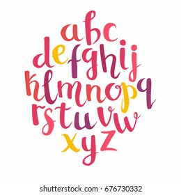 Calligraphic vector font. Lettering latin alphabet. Hand drawn brush painted letters. Coloring red letters for you text or logo. Isolated on white background