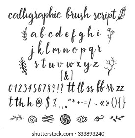Calligraphic vector font with numbers, ampersand and symbols.