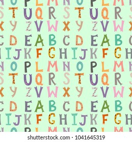 Calligraphic vector font seamless pattern background numbers ampersand and symbols hand drawn alphabet lettering