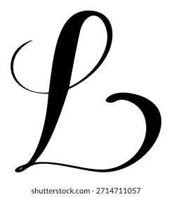 Calligraphic vector hand drawn letter L forming a stylish initial. It features a decorative flourish and isolated scroll design