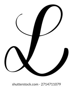 Calligraphic vector hand drawn letter L forming a stylish initial. It features a decorative flourish and isolated scroll design