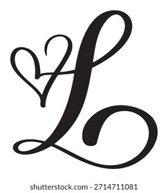 Calligraphic vector hand drawn letter L forming a stylish initial. It features a decorative flourish and isolated scroll design