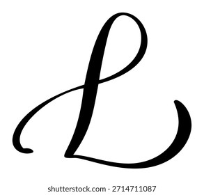 Calligraphic vector hand drawn letter L forming a stylish initial. It features a decorative flourish and isolated scroll design