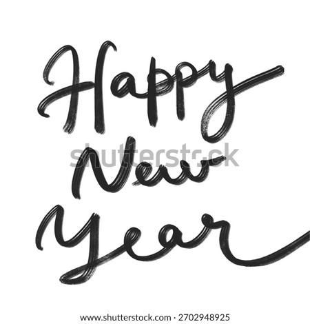 Calligraphic vector hand drawn words Happy New Year black and white. Christmas greeting card. Modern calligraphy phrase script. Brush drawn lettering typography text element in vintage style.