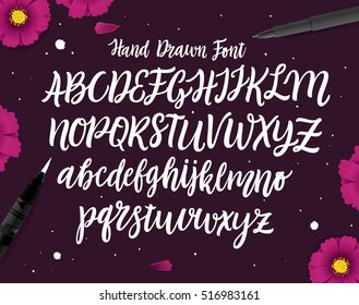 Calligraphic Vector Script Font. Hand Lettering And Typography Alphabet For Designs: Logos, Packaging Design, Poster. 