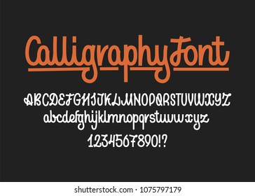 Calligraphic vector script font. Handwritten brush style modern calligraphy cursive typeface.