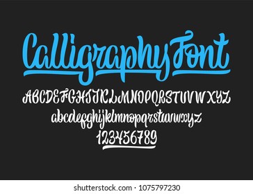 Calligraphic vector script font. Handwritten brush style modern calligraphy cursive typeface.