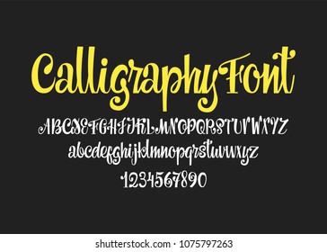 Calligraphic vector script font. Handwritten brush style modern calligraphy cursive typeface.