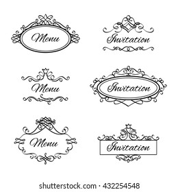 Calligraphic vignettes for menu and flourishes flourishes frames for wedding invitation. Vector illustration