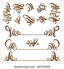 Calligraphic vintage curls elements set isolated on a white background