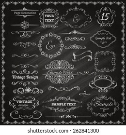 Calligraphic vintage decorative design elements borders and frames set chalkboard vector illustration