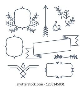 Calligraphic vintage design elements. Decorative frames, swirls, scrolls and dividers. Vector illustration in simple style.