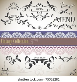 Calligraphic vintage design elements and page decoration. Vector set