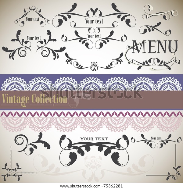 Calligraphic vintage design elements and page\
decoration. Vector\
set