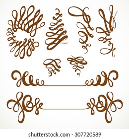 Calligraphic vintage elegant curls elements set isolated on a white background