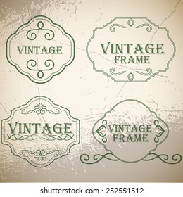 Calligraphic vintage elements on old paper green brown background 