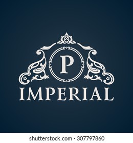 Calligraphic Vintage emblem. Imperial art ornate decor elements. Vector symbol ornament