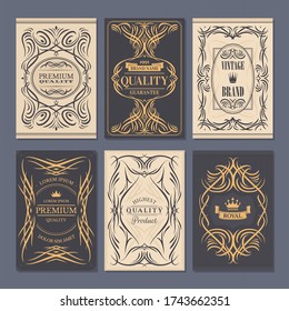 Calligraphic vintage floral cards collection, vector illustration