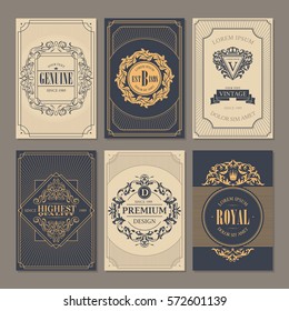 Calligraphic vintage floral cards collection, vector illustration