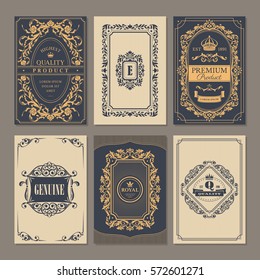 Calligraphic vintage floral cards collection, vector illustration