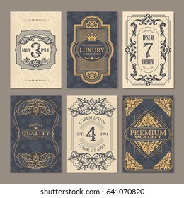 Calligraphic vintage floral cards collection, vector illustration