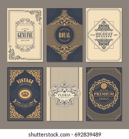 Calligraphic vintage floral cards collection, vector illustration