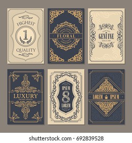 Calligraphic vintage floral cards collection, vector illustration