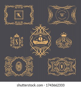 Calligraphic vintage floral frames collection, vector illustration