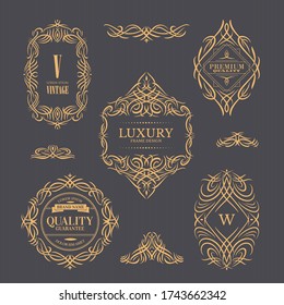 Calligraphic vintage floral frames collection, vector illustration